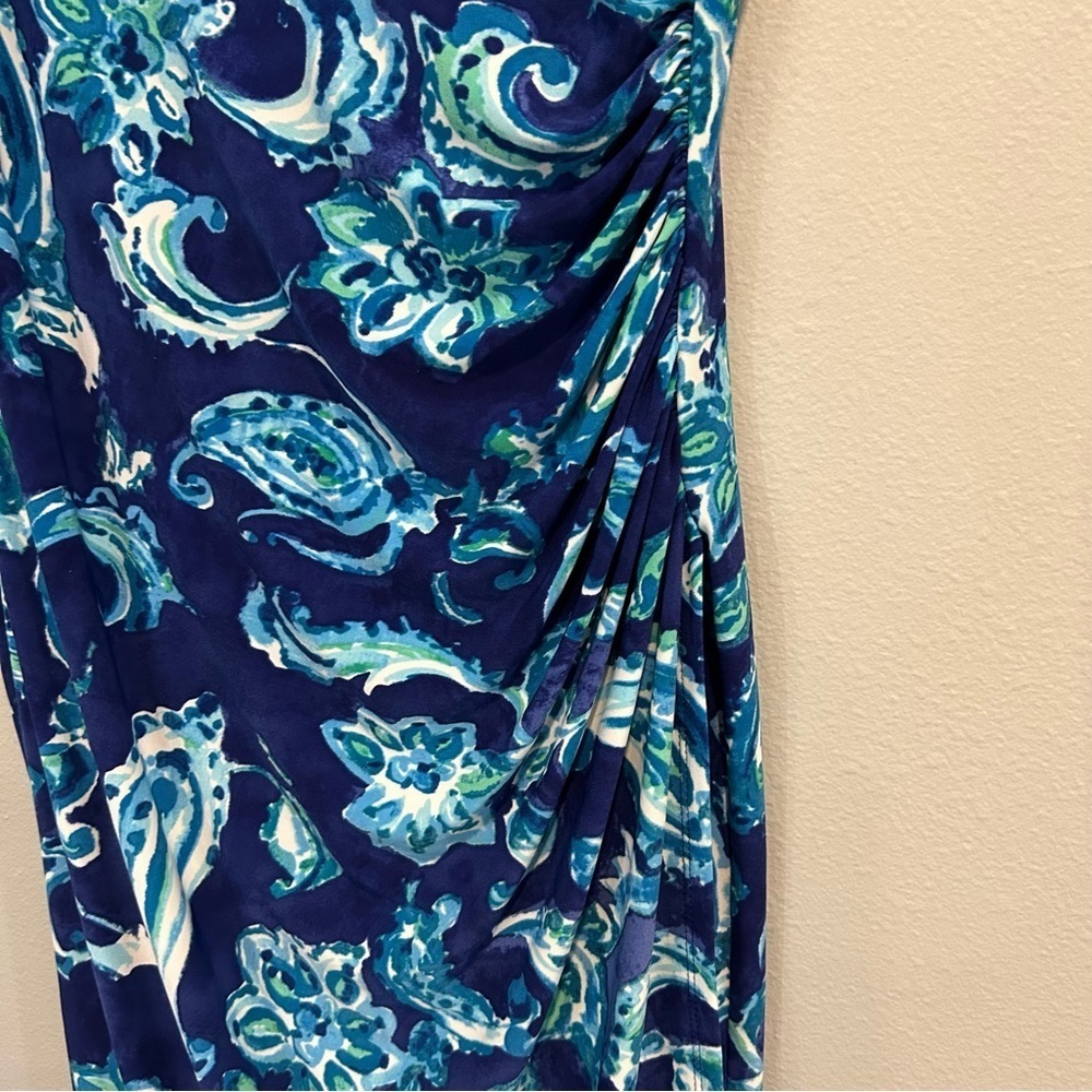 Lauren Ralph Lauren Blue Floral Paisley Ruched Faux Wrap Sheath Dress 12 - Picture 4 of 7
